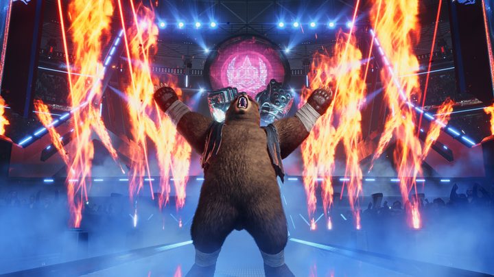 Kuma roaring during his stage entrance in Tekken 8