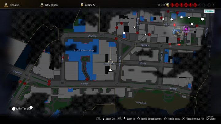 A map of safe locations in Like a Dragon: Infinite Wealth.