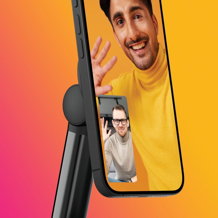 The Belkin Auto-Tracking Stand Pro being used for video calling.