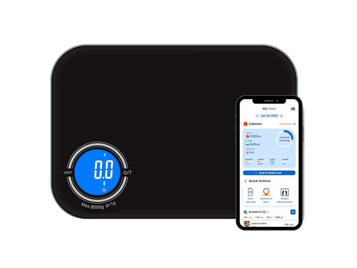 The NextLevel Fit Smart Kitchen Scale with its companion app.