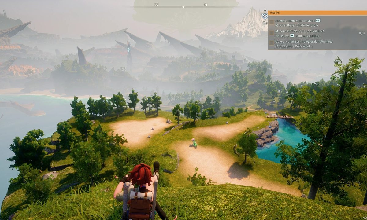 A player overlooking the landscape in Palworld.