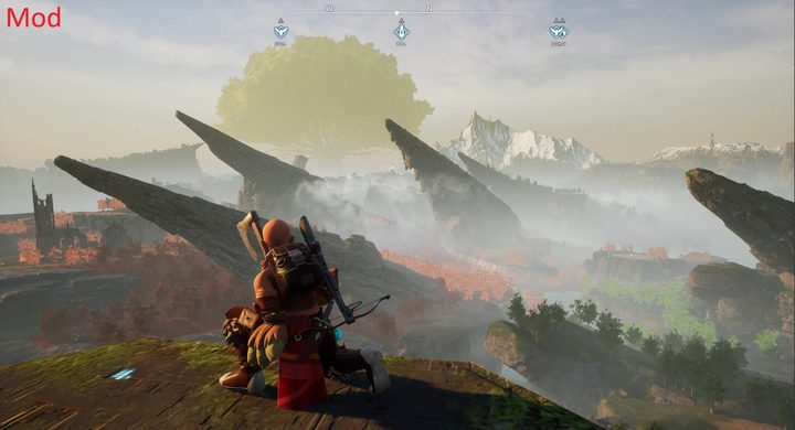 A player looking over cloudy cliffs in Palworld.
