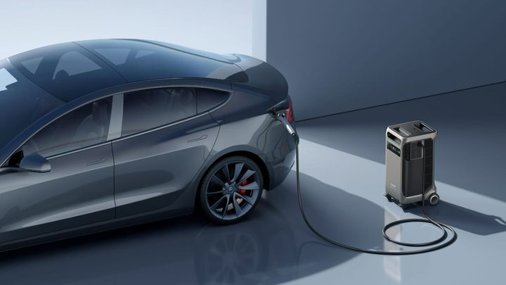 The Anker Solix F3800 charging an EV.