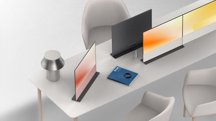 The Link monitors connected on a table.