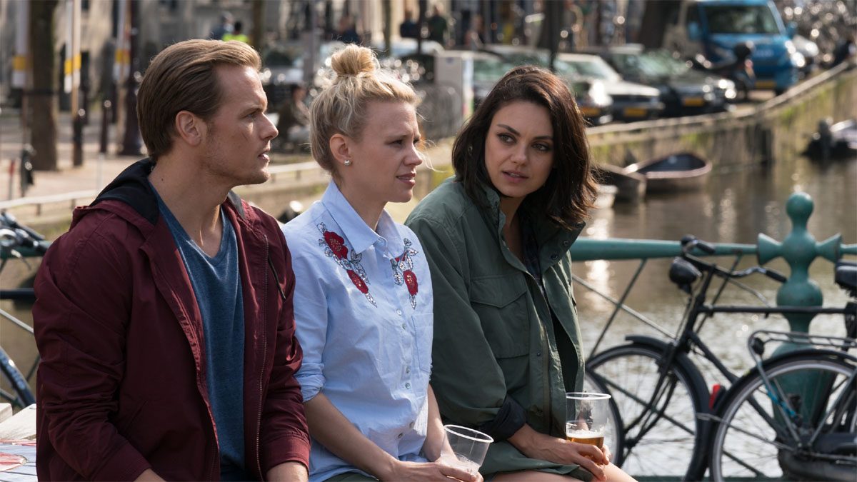 Justin Theroux, Kate McKinnon, and Mila Kunis in The Spy Who Dumped Me.