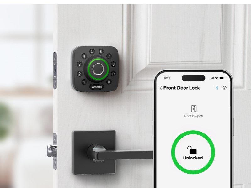ULTRALOQ U-Bolt Pro WiFi smart lock for airbnb installed on door