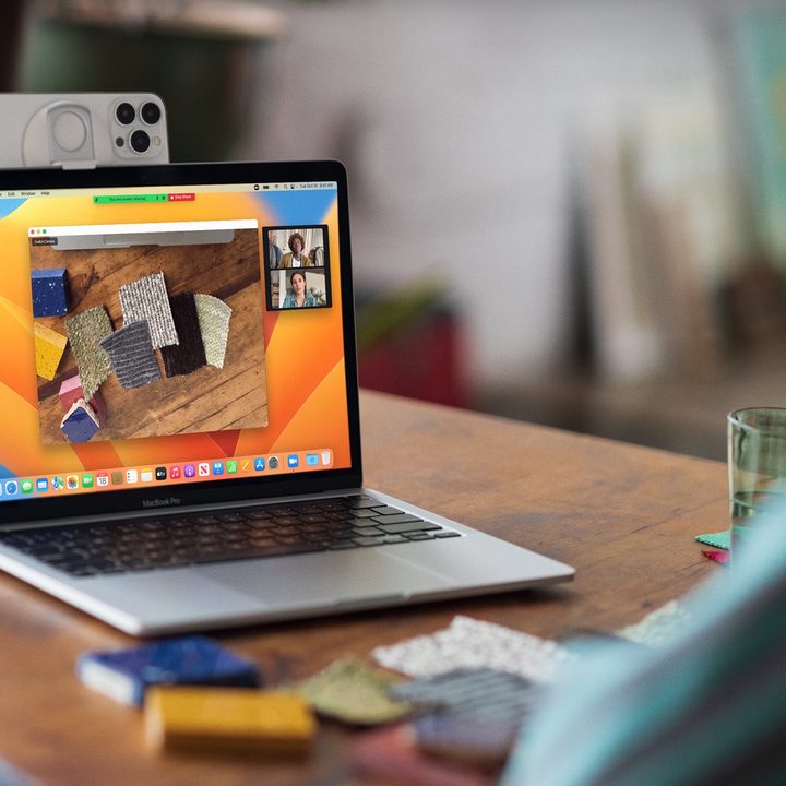 Apple Continuity image showing iPhone use as MacBook webcam.
