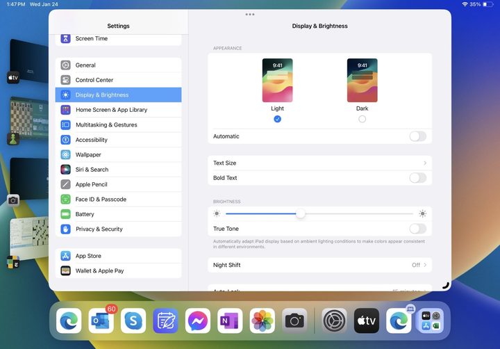 Apple iPad Pro 11 screenshot showing Stage Manager.