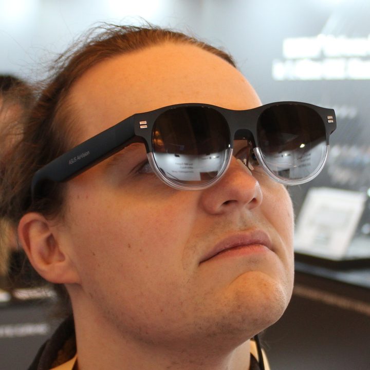 Jacob Roach wearing the Asus ROG AR glasses.
