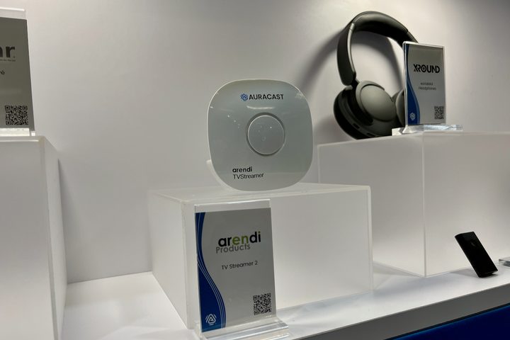 An assortment of Auracast devices on display at CES 2024.