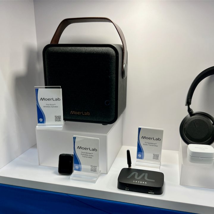 An assortment of Auracast devices on display at CES 2024.