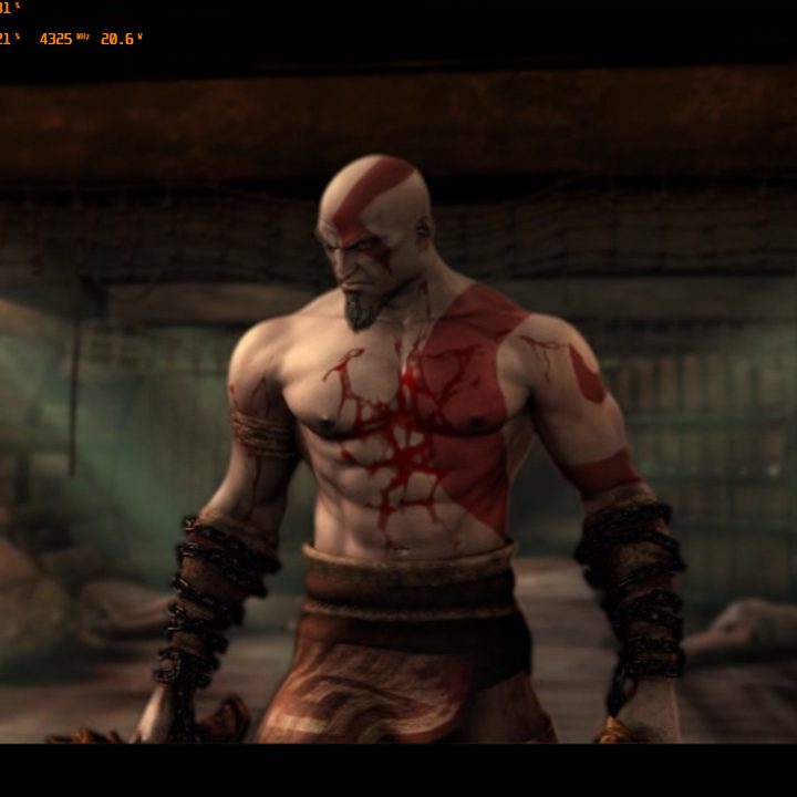 A screenshot of God of War running on the Ayaneo Retro Mini PC AM01 using an emulator.