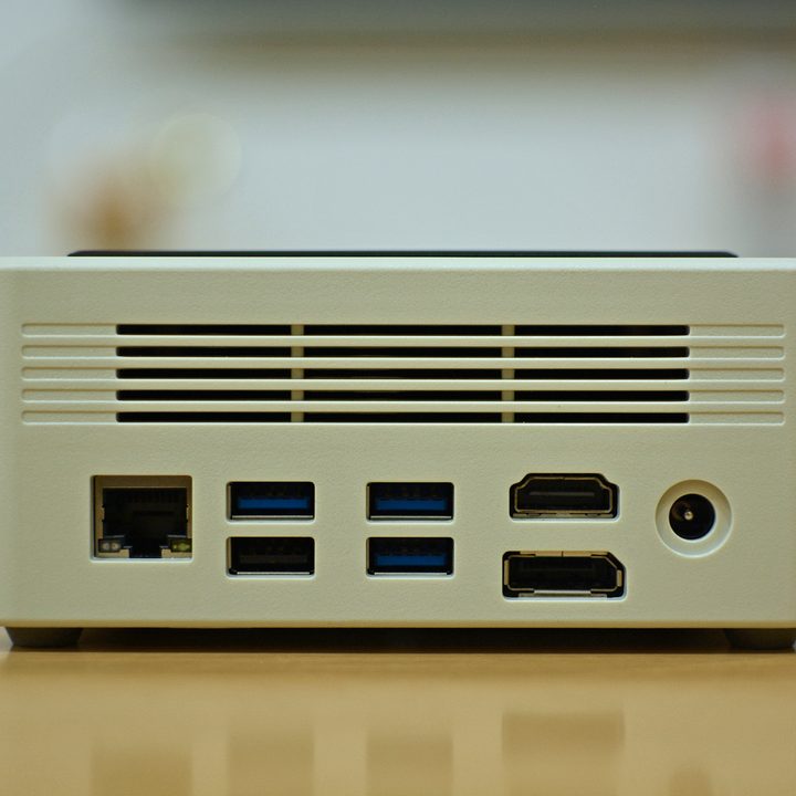 All the rear I/O ports on the Ayaneo Retro Mini PC AM01.