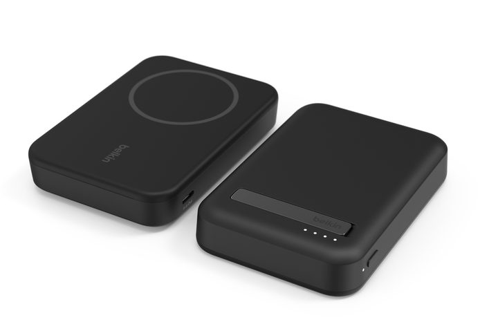 Renders of Belkin's Qi2 power banks in a black color.