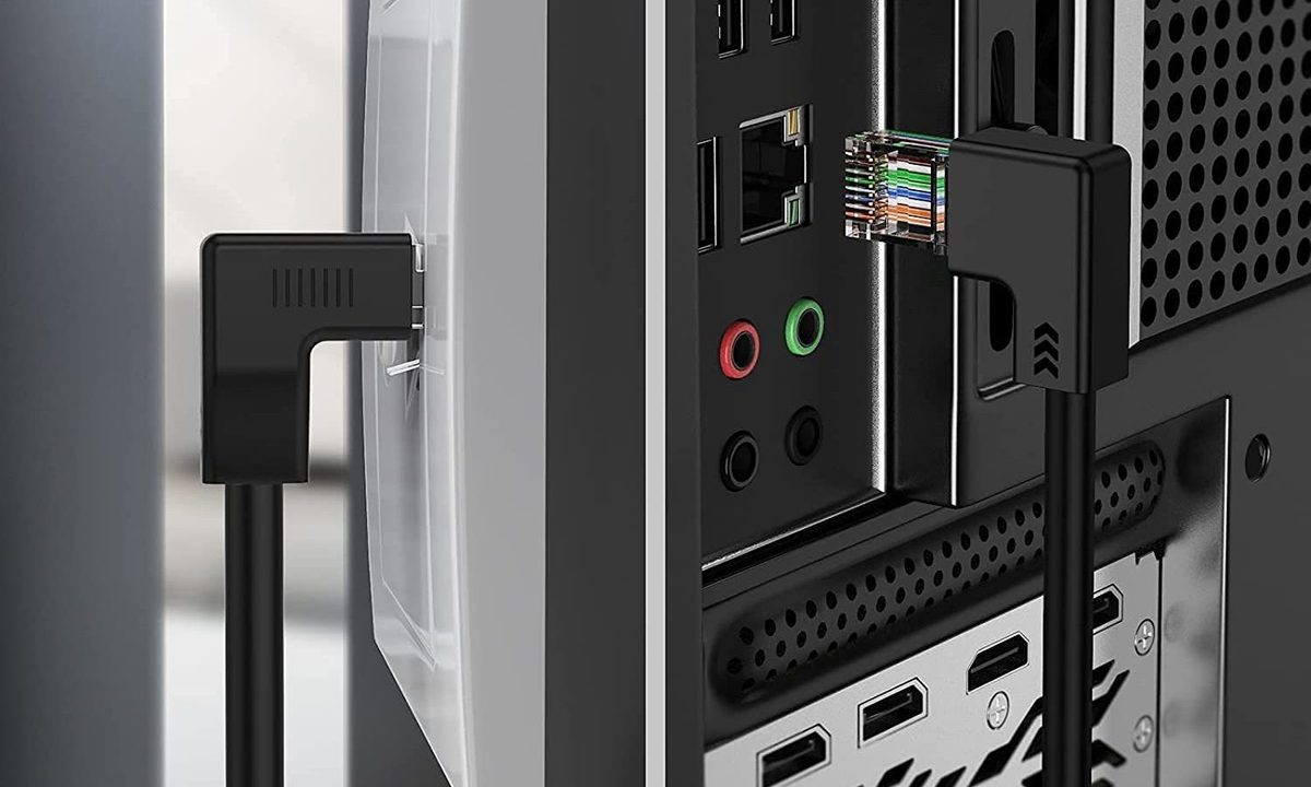 The Cable Creation Cat6 90-degree cable makes it easy to plug wires in at difficult angles.