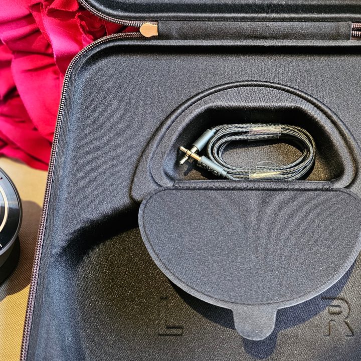 Concealed compartment inside the Dali IO-12's storage case.