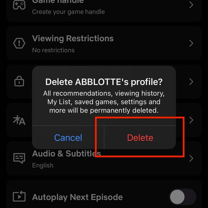 How to delete Netflix profiles from a mobile device.