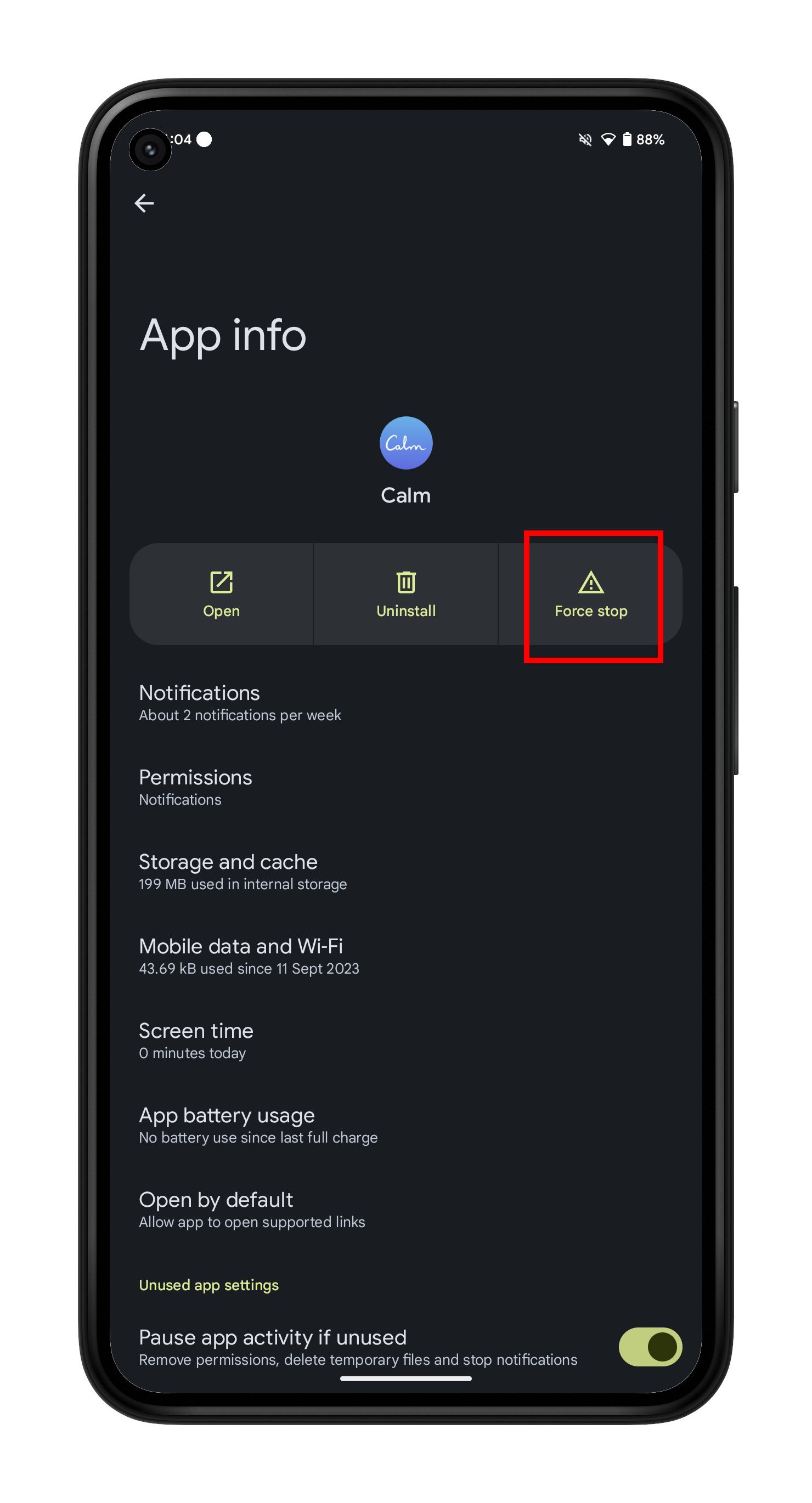 Android settings force stop app screen