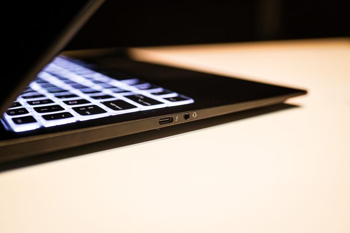 Ports on the HP Omen Transcend 14 gaming laptop.