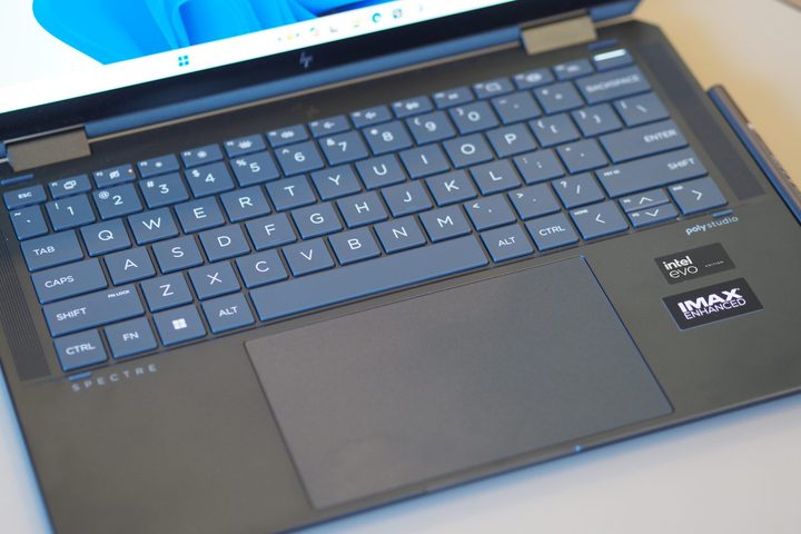 HP Spectre x360 14 2023 top down view showing keyboard.