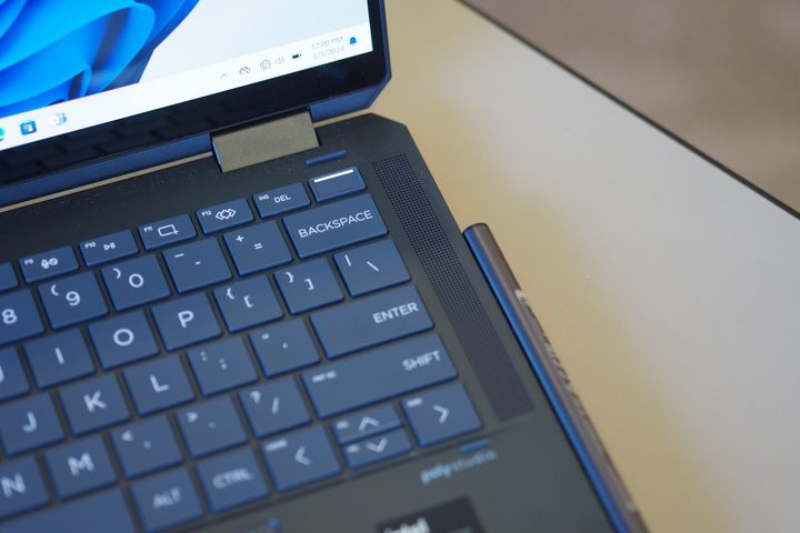 HP Spectre x360 14 2023 top down view showing speaker.