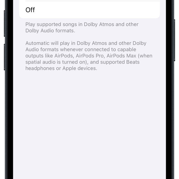 Apple Music Dolby Atmos settings in iOS 17.