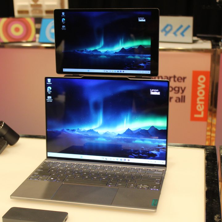 A second-screen Magic Bay accessory on a ThinkBook laptop.