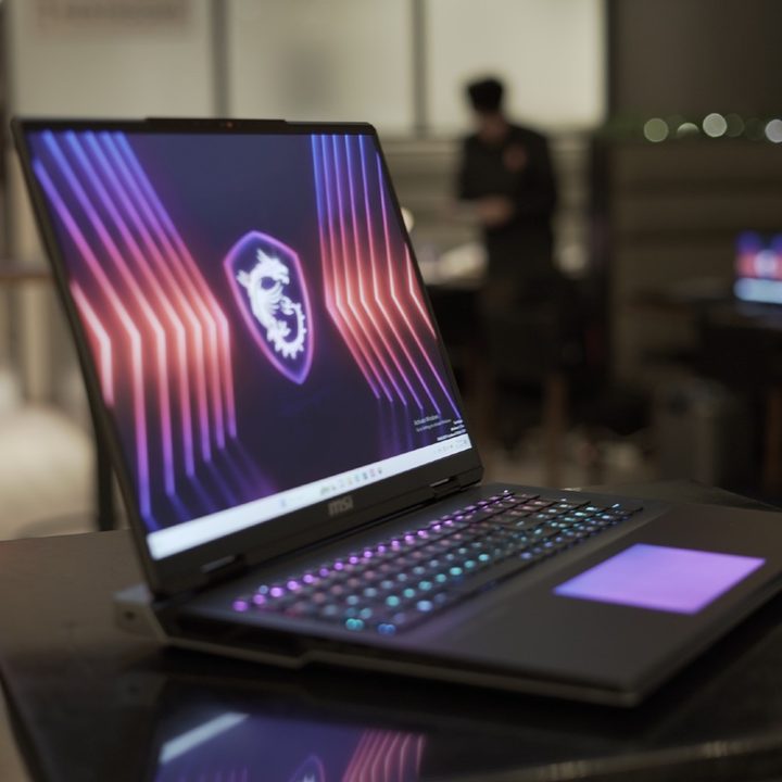 The MSI Titan 18 open on a table.