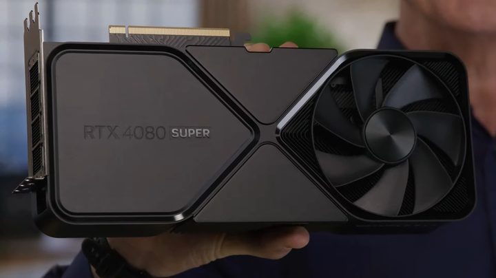 Jeff Fisher holding the RTX 4080 Super at CES 2024.