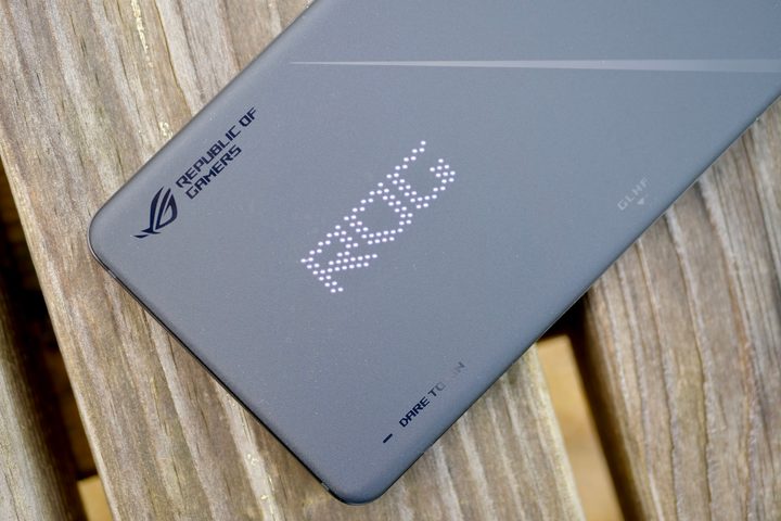 The Asus ROG Phone 8 Pro's mini-LED display on the back of the phone.