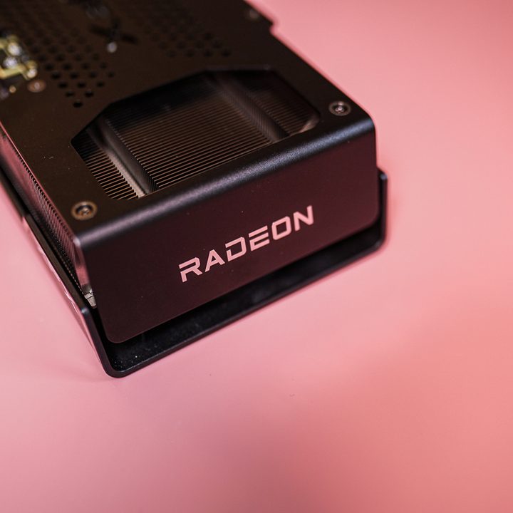 Radeon logo on the RX 7600 XT graphics card.