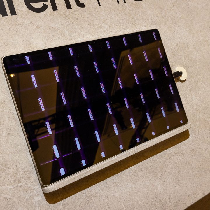 Transparent micro-LED pixels as seen under a microscope.