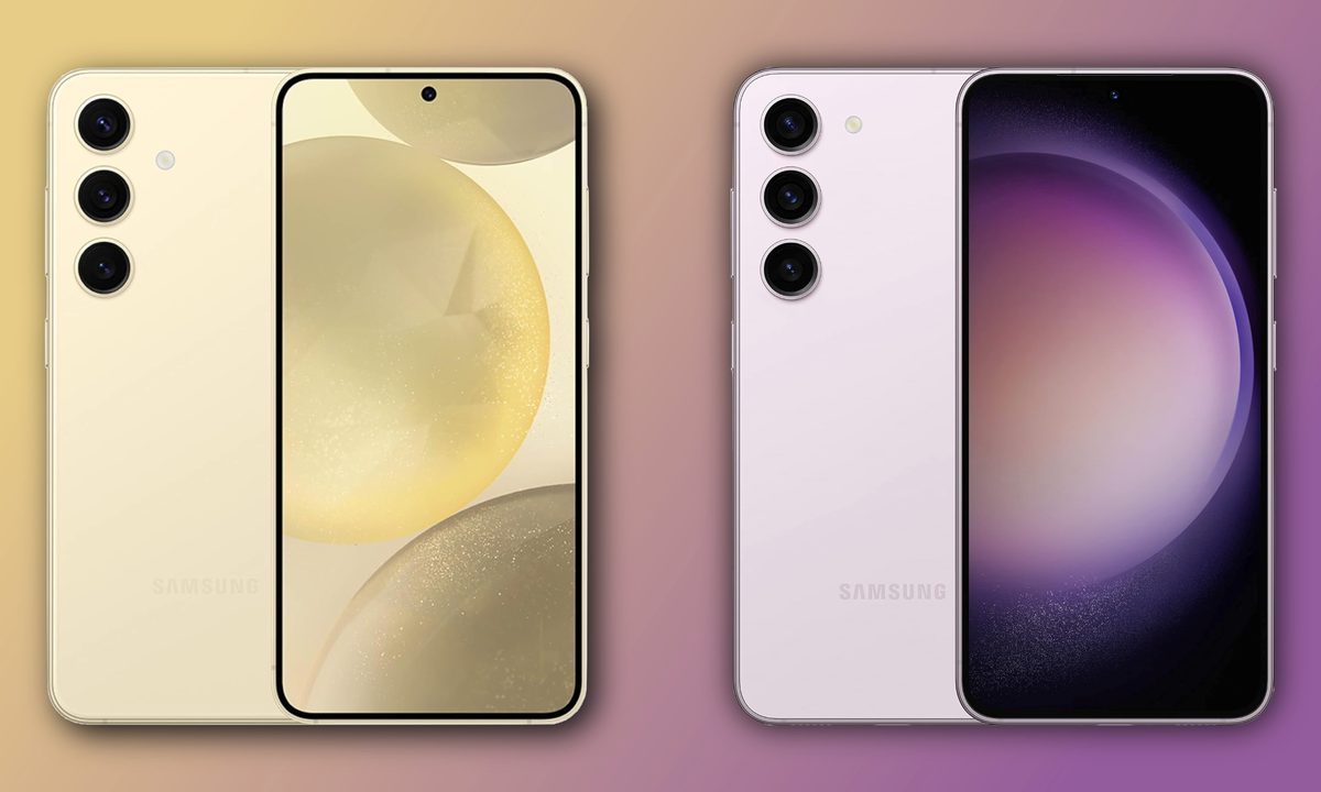 Renders of the Samsung Galaxy S24 and Galaxy S23 next to each other.
