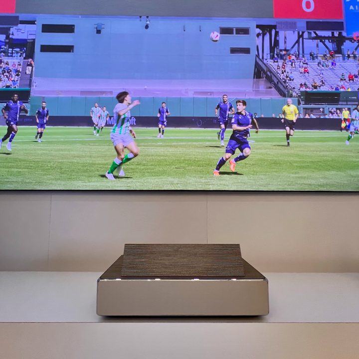 The Samsung Premiere 8K UST projector on display at CES 2024.