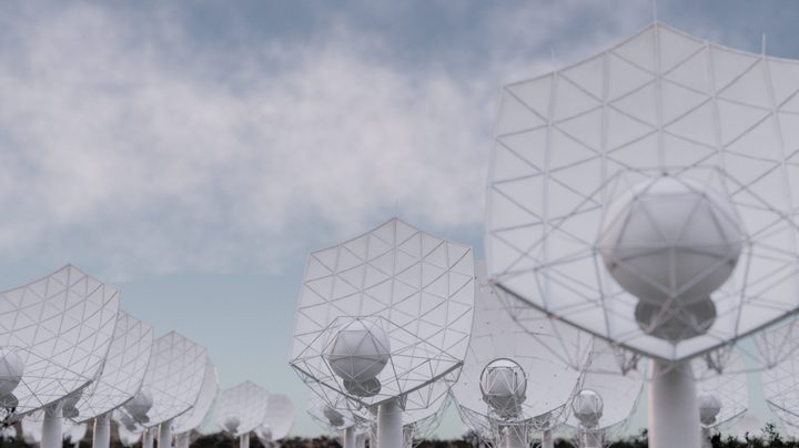 Stills/artist's impressions taken from animations of the SKA-Mid telescope in South Africa.