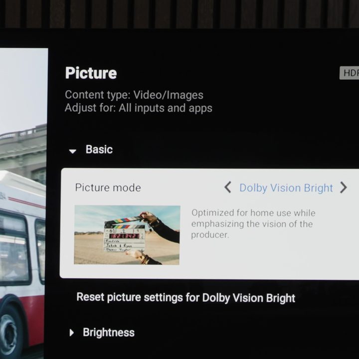 The picture mode settings menu on a Sony TV.