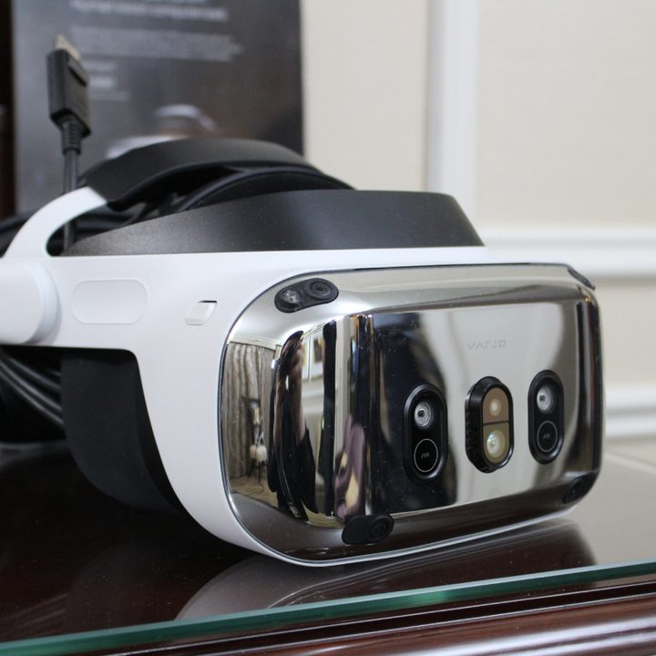 The Varjo XR-4 mixed reality headsets on a table.