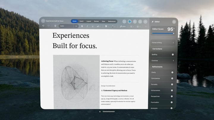 Microsoft Word on the Vision Pro.