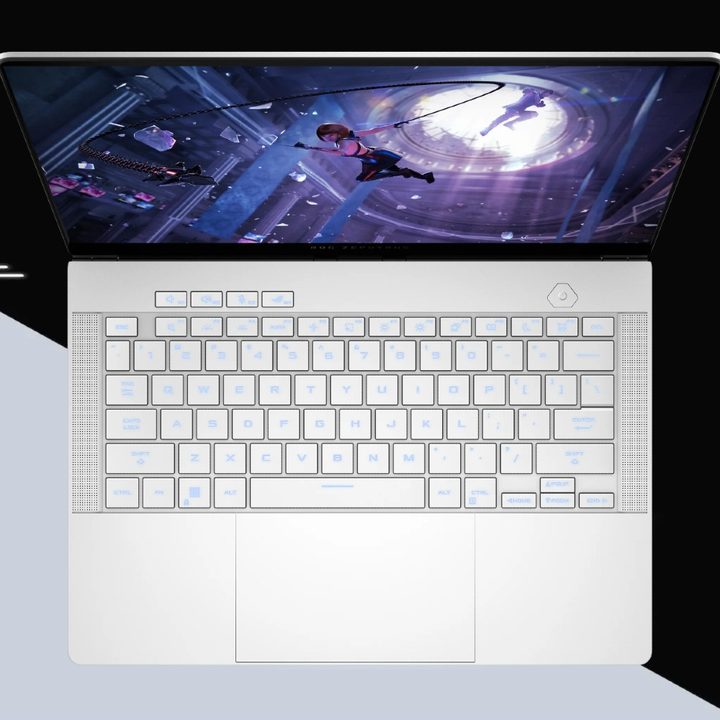 A top down view of the keyboard on the ROG G14.