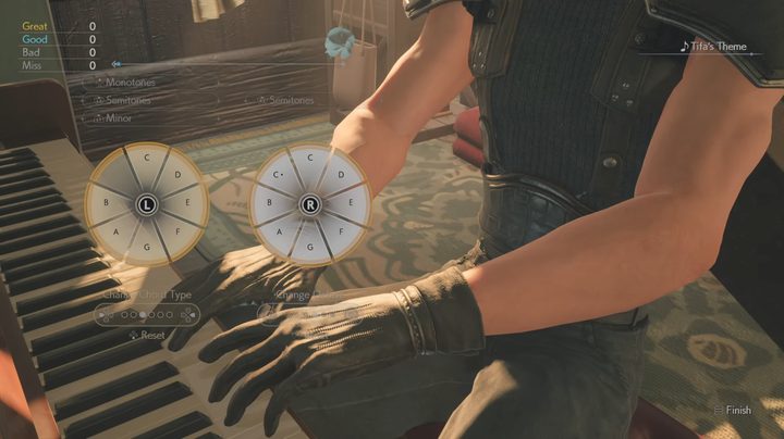 Cloud playing the piano in Final Fantasy 7 Rebirth.