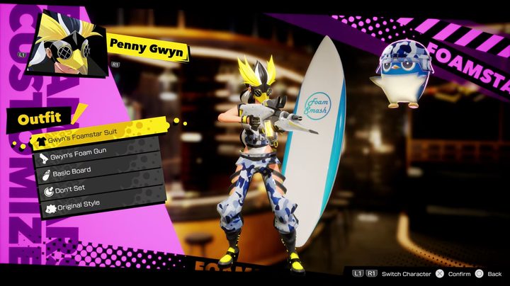 Penny Gwyn aiming her gun in Foamstars.