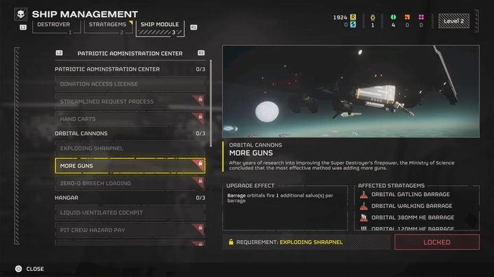 A description of a ship module in Helldivers 2.