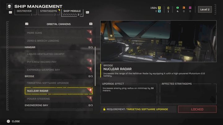 A description of a ship module in Helldivers 2.