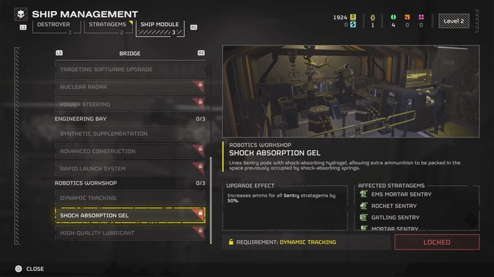 A description of a ship module in Helldivers 2.