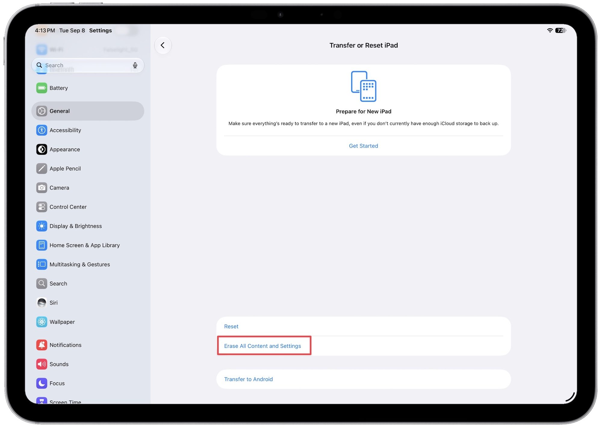 Erase all content and settings on iPad