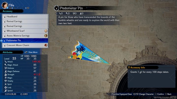 A description of the pedometer pin in Final Fantasy 7: Rebirth.