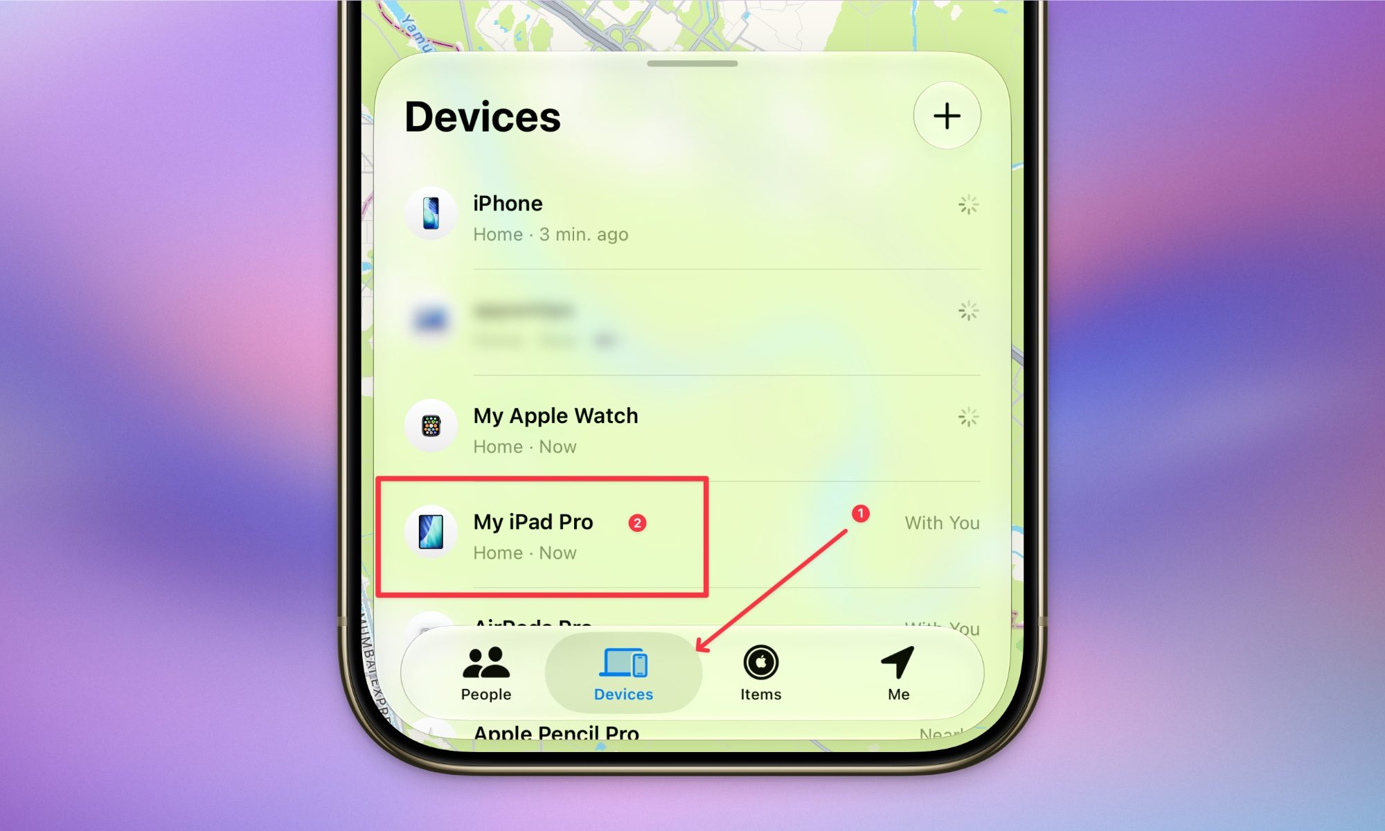 Find my app showing iPad