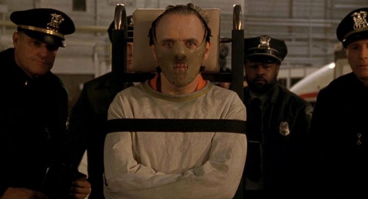 Hannibal Lecter in his iconic mask in The Silence of the Lambs