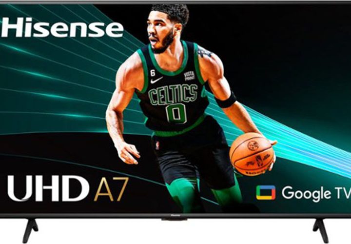The Hisense 85-inch A7 TV displaying a basketball player.
