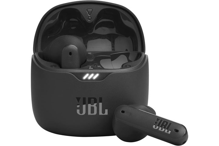 JBL Tune Flex earbuds in black.